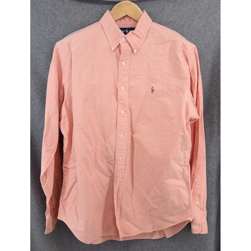 Polo Ralph Lauren Long Sleeve Oxford Button Down Solid Peach Large Custom Fit